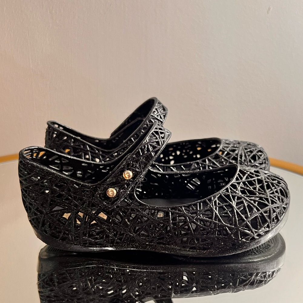 Mini Melissa Campana Jelly Flats Black Glitter Size 7